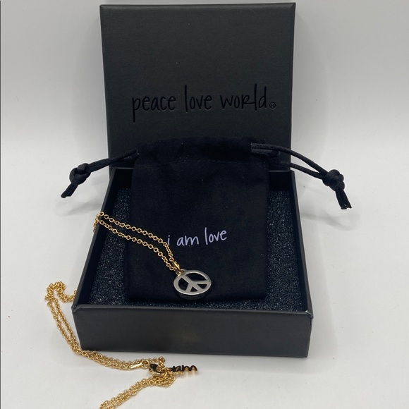 Peace Love World Two Tone Brass I Am Peace Necklace 18”L NIB Retro Bohemian - Picture 4 of 9